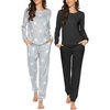 image:imageEkouaer 2 Pack Pajama Sets for WomenLong Sleeve Top With Jogger Pants Lounge Set Sleepwear with PocketsBlackGrey Star Print