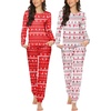 image:imageEkouaer 2 Pack Pajama Sets for WomenLong Sleeve Top With Jogger Pants Lounge Set Sleepwear with PocketsBwhite Christmas Printred Christmas Print