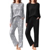 image:imageEkouaer 2 Pack Women Pajama Long Sleeve Sleepwear Soft Loungewear Pjs Sets with Pockets SXXLBlackGrey Star Print