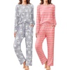 image:imageEkouaer 2 Pack Women Pajama Long Sleeve Sleepwear Soft Loungewear Pjs Sets with Pockets SXXLPink StripedCat