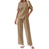 image:imageEkouaer 2 Piece Summer Waffle Knit Lounge Sets For Women Short Sleeve Top and Long Pant Pajama Set Loungewear Pjs SetBrown