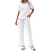 image:imageEkouaer 2 Piece Summer Waffle Knit Lounge Sets For Women Short Sleeve Top and Long Pant Pajama Set Loungewear Pjs SetWhite