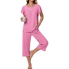 image:imageEkouaer Capri Pajamas for Women Set Short Sleeve Lounge Set Soft Sleepwear Pullover Top and PantsDeep Pink