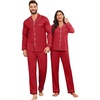 image:imageEkouaer Couple Matching Pajamas 100 Cotton Long Sleeve Sleepwear Button Down Loungewear Pjs Set SXXLRed
