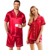 image:imageEkouaer Couple Matching Pajamas Sets Silk Short Sleeve Button Down Sleepwear Satin Pjs Shorts Set Soft Loungewear SXXLRed