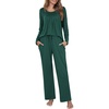 image:imageEkouaer Fall Pajamas for Women Set 2 Piece Loose Fit Sleepwear Long Sleeve Sleep Set Pjs Loungewear With PocketGreen