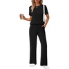 image:imageEkouaer Lounge Sets for Women 2 Piece Matching Travel Outfits 2026 Loose Short Sleeve Top Wide Leg Pants PocketsBlack