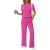 image:imageEkouaer Lounge Sets for Women 2 Piece Matching Travel Outfits 2026 Loose Short Sleeve Top Wide Leg Pants PocketsHot Pink