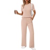 image:imageEkouaer Lounge Sets for Women 2 Piece Matching Travel Outfits 2026 Loose Short Sleeve Top Wide Leg Pants PocketsLight Khaki