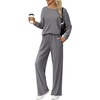 image:imageEkouaer Lounge Sets for Women Comfy Ribbed Knit Pajamas Fall Long Sleeve Sleepwear 2 Piece Casual LoungewearSXXLGrey