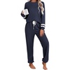image:imageEkouaer Lounge Sets for Women Ribbed Knit Outfits Pajamas Sets 2 Piece Long Sleeve Sweatsuits with PocketsBlue
