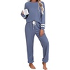 image:imageEkouaer Lounge Sets for Women Ribbed Knit Outfits Pajamas Sets 2 Piece Long Sleeve Sweatsuits with PocketsGrey Blue