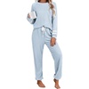 image:imageEkouaer Lounge Sets for Women Ribbed Knit Outfits Pajamas Sets 2 Piece Long Sleeve Sweatsuits with PocketsLight Blue