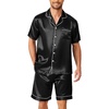 image:imageEkouaer Mens Pajamas Set Silk Satin Sleepwear Short Sleeve Button Down Pjs Set 2 Piece Loungewear with Pockets SXXLBlack