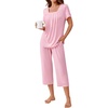 image:imageEkouaer Pajama Set for Women Short Sleeve Top With Capri Pants Pjs 2 Piece Square Neck Loungewear Soft Sleepwear with PocketsVeiled Rose