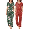 image:imageEkouaer Pajama Sets for Women 2 Pack Short Sleeve with Long Pant Pjs Sleepwear Comfy Lounge Sets with PocketsRedGreen