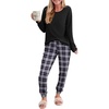 image:imageEkouaer Pajama Sets for Women 2 Piece Plaid Pjs Long Sleeve Lounge Sets Comfy Gingham Nightwear with PocketsBlack and White Plaid