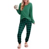 image:imageEkouaer Pajama Sets for Women 2 Piece Plaid Pjs Long Sleeve Lounge Sets Comfy Gingham Nightwear with PocketsGreen and Black Plaid