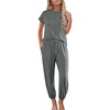 image:imageEkouaer Pajamas for Women 2 Piece Lounge Sets Cap Sleeve Loungewear Top with Joggers Pants SXXLDark Grey