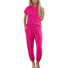 image:imageEkouaer Pajamas for Women 2 Piece Lounge Sets Cap Sleeve Loungewear Top with Joggers Pants SXXLRose Red