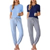 image:imageEkouaer Pajamas for Women Set 2 Pack Lounge Set Short Sleeve Pjs Joggers Long Pants Loungepwear with PocketsBlue Plaidnavy Plaid