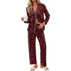 image:imageEkouaer Pajamas for Women Set Button Down Pj Long Sleeve Shirt and Pants Lounge Sets Fall Sleepwear with PocketsWine Red Cheetah