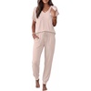 image:imageEkouaer Pajamas for Women Set Short Sleeve Lounge Set Jogger Pants Pjs Soft Sleepwear with Pockets SXXLChampagne