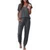 image:imageEkouaer Pajamas for Women Set Short Sleeve Lounge Set Jogger Pants Pjs Soft Sleepwear with Pockets SXXLDark Grey