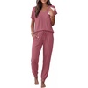image:imageEkouaer Pajamas for Women Set Short Sleeve Lounge Set Jogger Pants Pjs Soft Sleepwear with Pockets SXXLGrey Purple Red