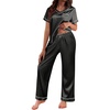 image:imageEkouaer Satin Pajamas for Women Short Sleeve Silk Pajama Sets Soft Sleepwear Top with Causal Long Pj PantBlack