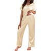 image:imageEkouaer Satin Pajamas for Women Short Sleeve Silk Pajama Sets Soft Sleepwear Top with Causal Long Pj PantLight Coffee