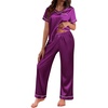 image:imageEkouaer Satin Pajamas for Women Short Sleeve Silk Pajama Sets Soft Sleepwear Top with Causal Long Pj PantPurple