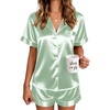 image:imageEkouaer Satin Pajamas for Women Silk Pjs Short Set 2 Piece Button Up Lounge Sets Short Sleeve Sleepwear SXXLLight Green