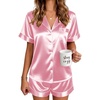image:imageEkouaer Satin Pajamas for Women Silk Pjs Short Set 2 Piece Button Up Lounge Sets Short Sleeve Sleepwear SXXLPink