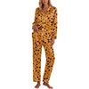 image:imageEkouaer Silk Pajamas for Women Classic Button Down Satin Pajama Sets Long Sleeve Lounge SetPumpkin Halloween Pattern