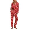 image:imageEkouaer Silk Pajamas for Women Classic Button Down Satin Pajama Sets Long Sleeve Lounge SetRed Snowman