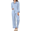image:imageEkouaer Silk Pajamas for Women Long Sleeve Satin Pajama Set Silky Pj Sets 2 Piece Button Down Loungewear SleepwearBlue Stripes
