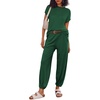 image:imageEkouaer Two Piece Outfits Lounge Sets for Women Sweater Sets Knit Short Sleeve Tops Jogger Pants Matching TracksuitDark Green