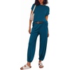 image:imageEkouaer Two Piece Outfits Lounge Sets for Women Sweater Sets Knit Short Sleeve Tops Jogger Pants Matching TracksuitDeep Blue
