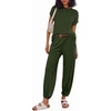 image:imageEkouaer Two Piece Outfits Lounge Sets for Women Sweater Sets Knit Short Sleeve Tops Jogger Pants Matching TracksuitGreen