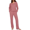 image:imageEkouaer Waffle Knit Pajamas for Women Set Long Sleeve Pants Pj Henley Tops Lounge Sets Comfy Sleepwear with PocketsDusty Rose