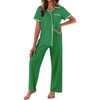 image:imageEkouaer Women Pajamas Button Down Notch Collar Soft Short Sleeve Pjs with Long Pant Lounge SetBright Green