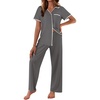 image:imageEkouaer Women Pajamas Button Down Notch Collar Soft Short Sleeve Pjs with Long Pant Lounge SetDark Gray