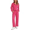 image:imageEkouaer Womens 2 Piece Matching Lounge Sets Fall Outfits 2025 Sweatsuit Waffle Knit Pajamas Sets Long Sleeve Sweater ClothesHot Pink
