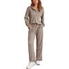 image:imageEkouaer Womens 2 Piece Matching Lounge Sets Fall Outfits 2025 Sweatsuit Waffle Knit Pajamas Sets Long Sleeve Sweater ClothesKhaki