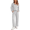 image:imageEkouaer Womens 2 Piece Matching Lounge Sets Fall Outfits 2025 Sweatsuit Waffle Knit Pajamas Sets Long Sleeve Sweater ClothesLight Grey