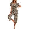 image:imageEkouaer Womens Cotton Pajamas Sets Short Sleeve Tops and Capri Pants Sleepwear Loungewear with PocketsBrown Leopard