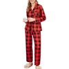 image:imageEkouaer Womens Fleece Pajama Sets Long Sleeve Button Down Twopiece Sleepwear Soft Lounge SetRed Plaid