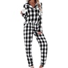 image:imageEkouaer Womens Pajama Sets 2 Piece Cotton Plaid Pjs Long Sleeve Sleepwear Button Down Lounge Set with PocketsBlack White Plaid