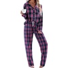 image:imageEkouaer Womens Pajama Sets 2 Piece Cotton Plaid Pjs Long Sleeve Sleepwear Button Down Lounge Set with PocketsPink Blue Plaid